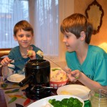 kids eating fondue