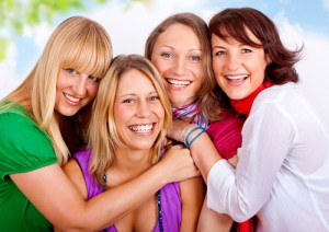 women, group, having fun, laughing