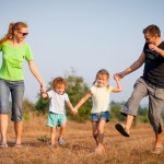 happy family walking