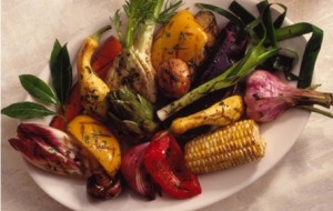 vegetables, grilled, grilled vegetables, eggplant, red onion, pepper, zucchini, asparagus, carrot, lemon, thyme, shallots