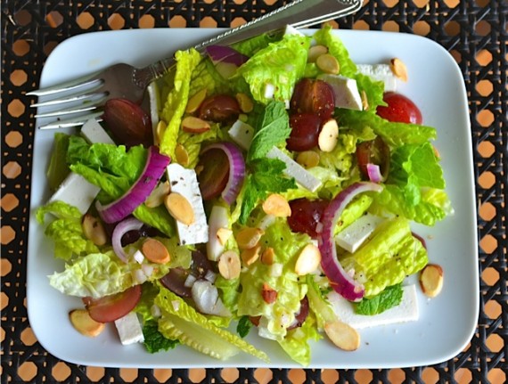 Romaine Salad w:Grapes, Ricotta Salata & Toasted Almonds