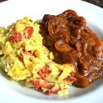 Irish Bangers and Colcannon with Guinness Onion Gravy