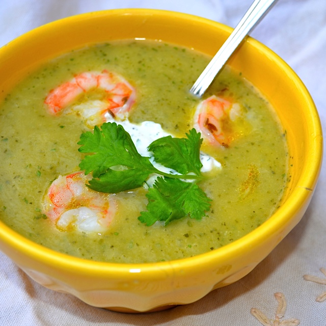 zucchini, zucchini soup, shrimp, chilled shrimp, creamy soup, chilled soup