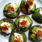 Avocado and Greek Yogurt on Rice Cracker