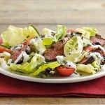 salad, steak, tenderloin, tomatoes, cucumbers, horseradish, horseradish dressing