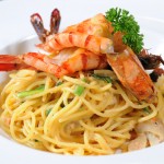 shrimp, pasta, angel hair, garlic, white wine, dinner