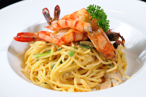 shrimp, pasta, angel hair, garlic, white wine, dinner