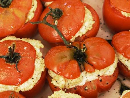 stuffed tomatoes, tomatoes, cheese, goat cheese, side dish, oven-roasted