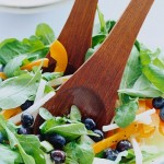 summer salad, blueberries, arugula, orange bell pepper, jicama, honeydew